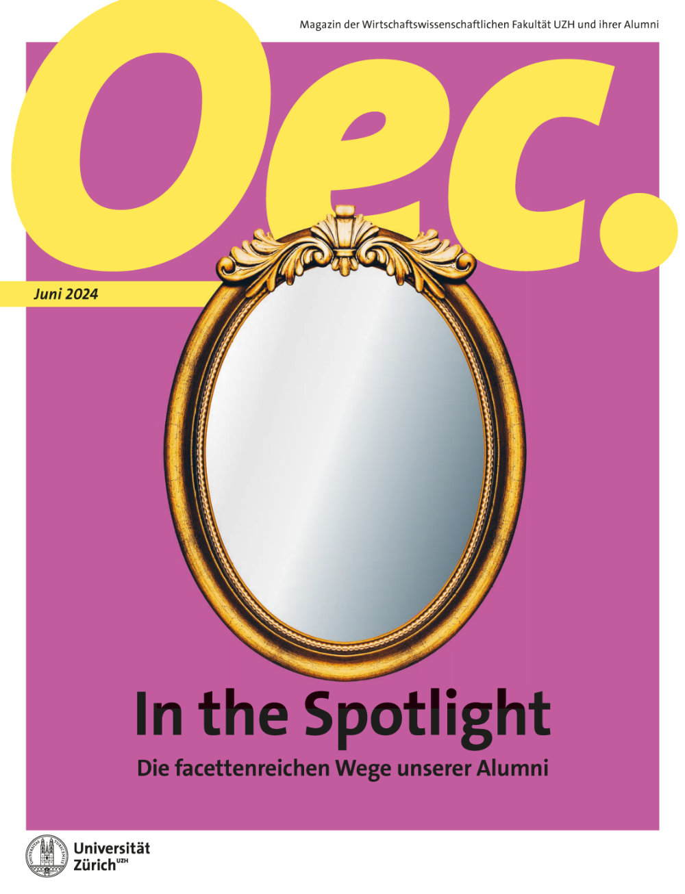 Titelbild Oec. Magazin Ausgabe 21, Titel "In the Spotlight - Die facettenreichen Wege unserer Alumni"